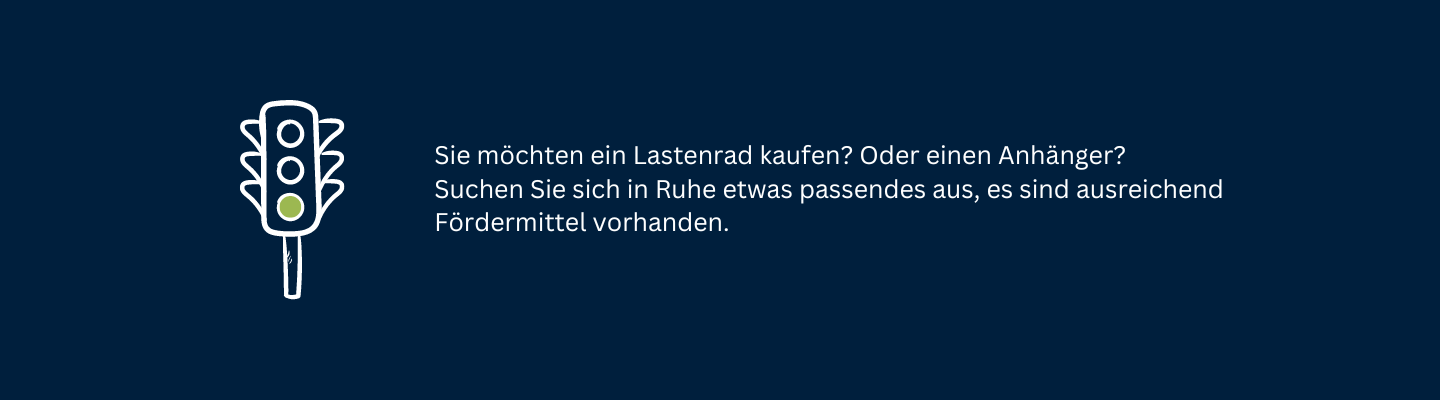 Eine grüne Ampel. Sie können sich in Ruhe Ihr Produkt aussuchen. Es sind noch genug Fördermittel vorhanden.