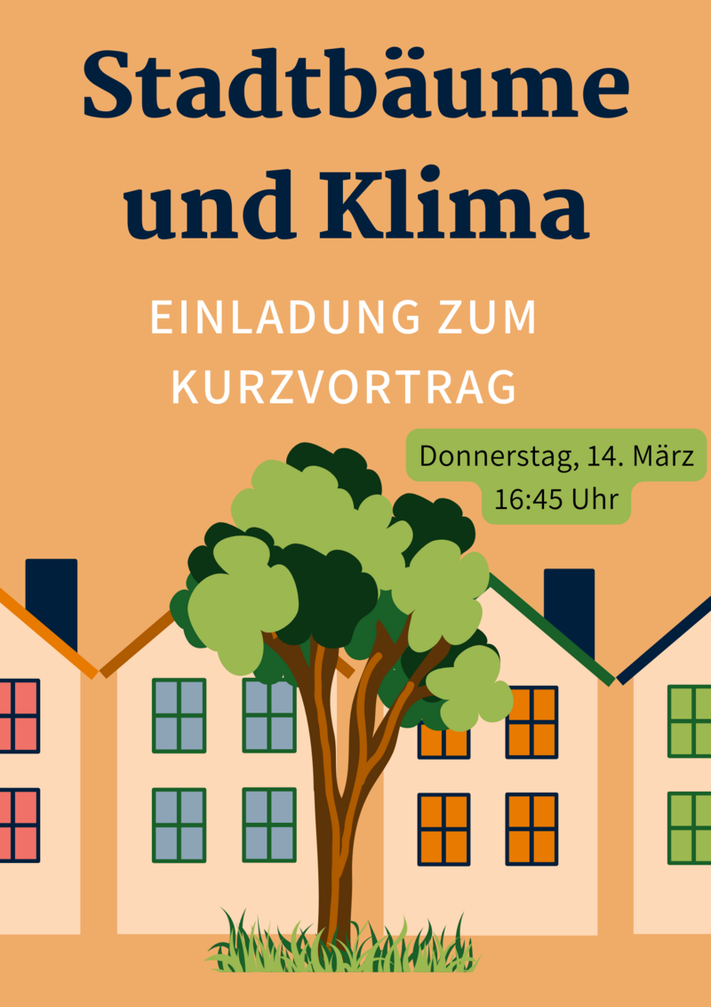 Plakat zur Veranstaltung mit einem Baum vor einer Häuserfront